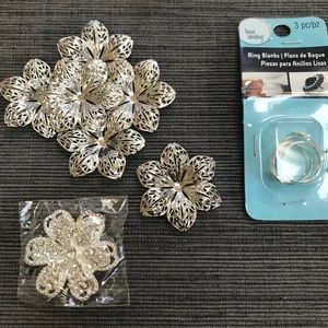 SILVER METAL RHINESTONE FLOWER PENDANT RING MOUNTS